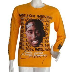Tupac Shakur Poetic Justice Tshirt, S, Yellow, Long Sleeves, Sleeve Print, 2Pac